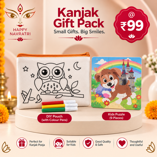 Kanjak Gift Pack | DIY Colouring Pouch & 9-Piece Kids Puzzle