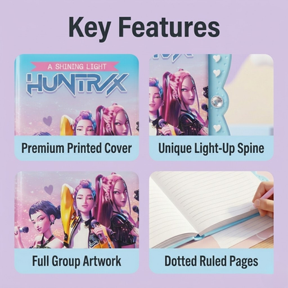 “Huntrix K-pop themed diary notebook with lock and heart design cover for kids journaling.”