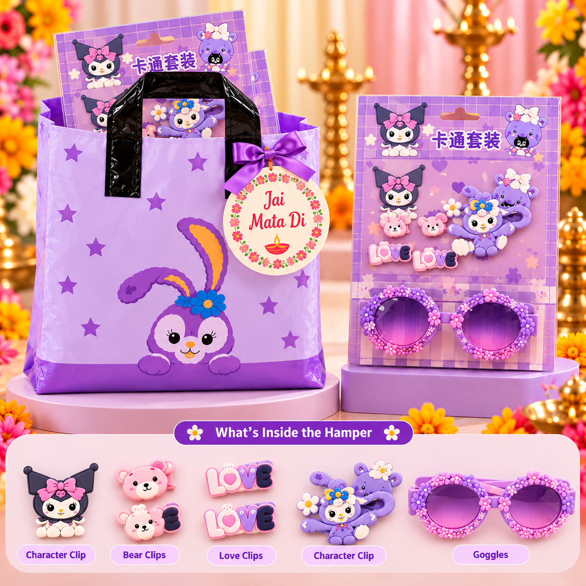 Kuromi Gift Hamper | Hair Clips & Purple Sunglasses