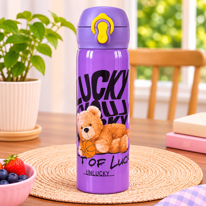 Teddy Bear Stainless Steel Water Bottle with Flip-Top Lock Lid