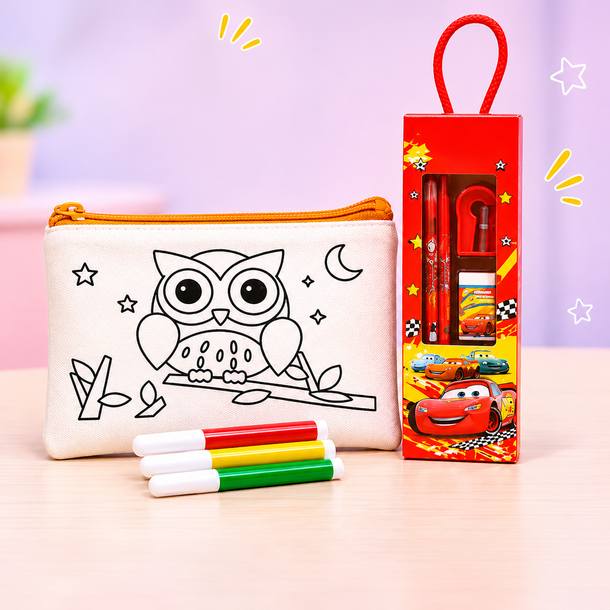 DIY Owl Colouring Pouch & Car Stationery Gift Set