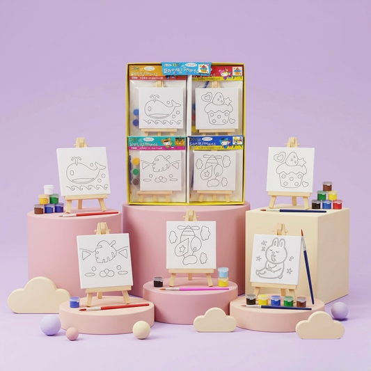 Kids DIY painting kit with mini easel, canvas coloring return gift for birthday party, children art and craft painting set