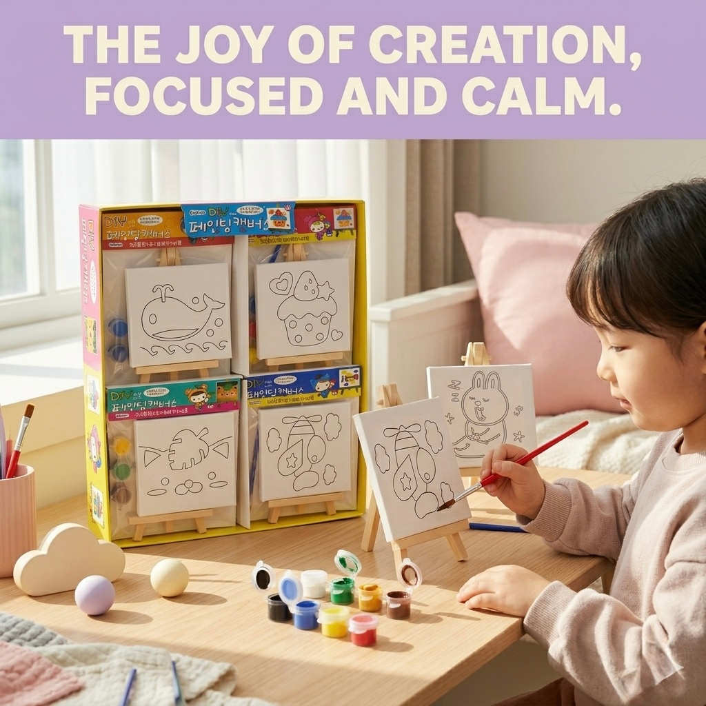 Kids DIY painting kit with mini easel, canvas coloring return gift for birthday party, children art and craft painting set