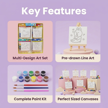 Kids DIY painting kit with mini easel, canvas coloring return gift for birthday party, children art and craft painting set