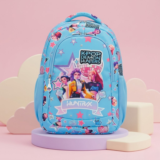 Kids K-pop demon hunters 3 compartment backpack with padded straps and dual bottle holders