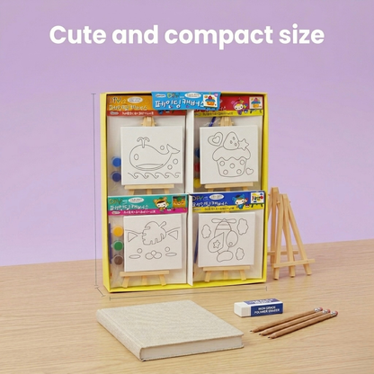 Kids DIY painting kit with mini easel, canvas coloring return gift for birthday party, children art and craft painting set