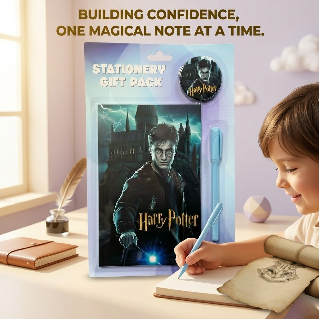 Harry Potter stationery gift pack for kids with notebook, pen and badge, birthday return gift stationery set for children