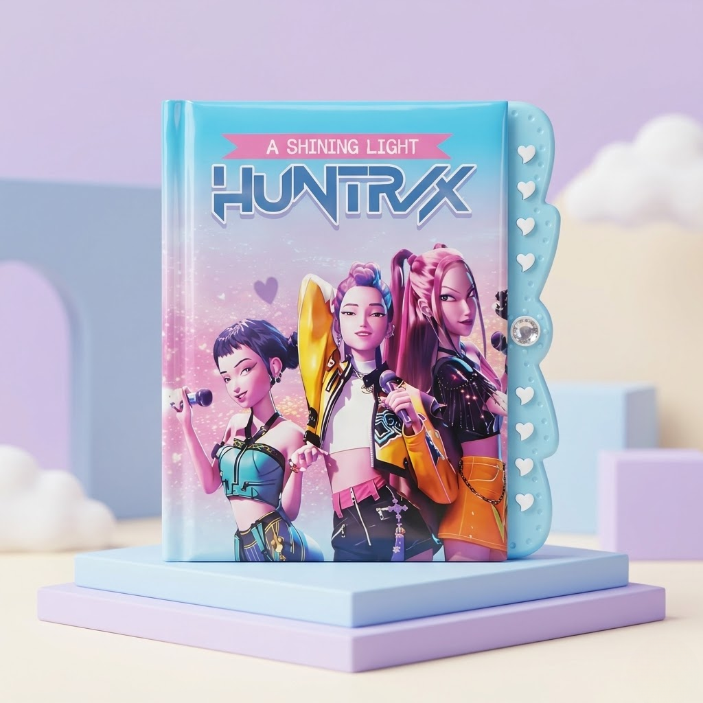 Huntrix K-pop themed diary notebook with lock and heart design cover for kids journaling.