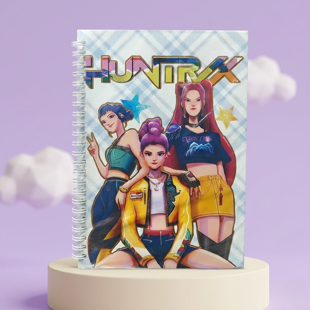 Huntrix A5 spiral notebook with K-pop themed character design for kids and teens.”