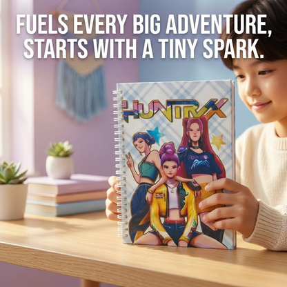 Huntrix A5 spiral notebook with K-pop themed character design for kids and teens.”