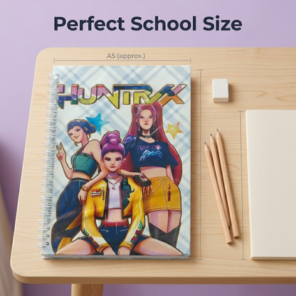 Huntrix A5 spiral notebook with K-pop themed character design for kids and teens.”
