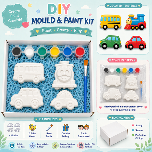 DIY Vehicles Mould & Paint Kit for Kids | Bus, Train & Cars Painting Set