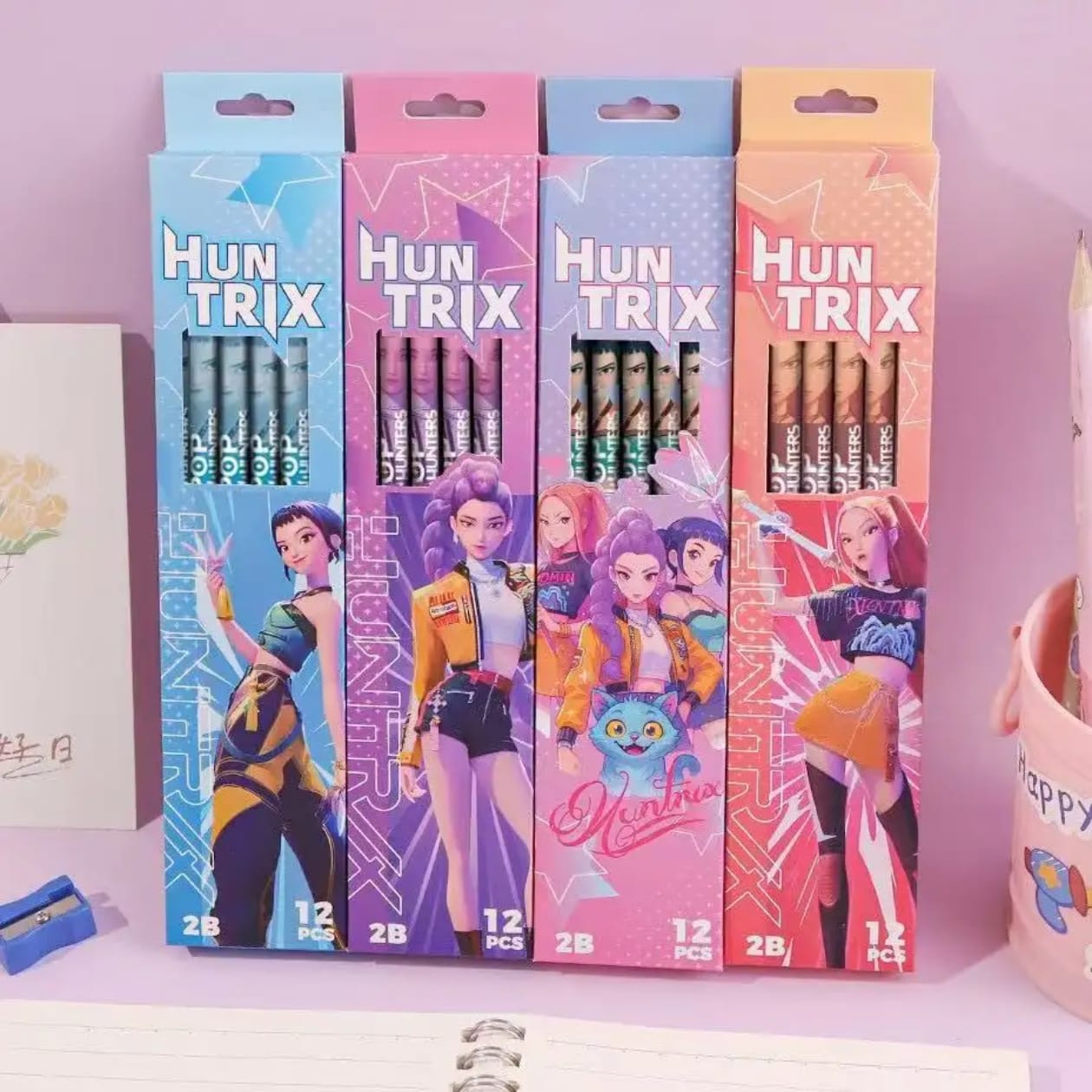 Huntrix cute cartoon 2B pencil set for kids pack of 12 colorful school stationery