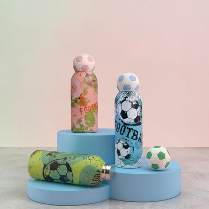 Football theme kids water bottle with ball cap design, leakproof school water bottle for children, sports design reusable bottle