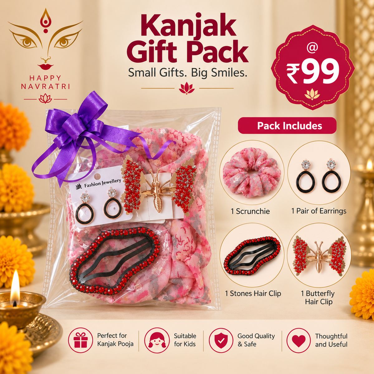 Kanjak Gift Pack – Hair Accessories Set -4Pcs